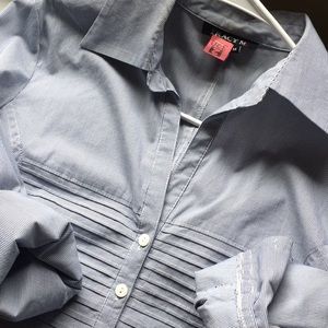 Tracy M Blue Pinstripe Button Down Blouse